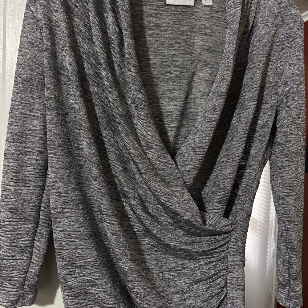 Gray Draped Long Sleeve Top